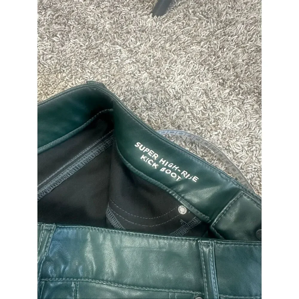 American Eagle Stretch Vegan Leather Green Super High-Waisted Kick Boot Pant 12
